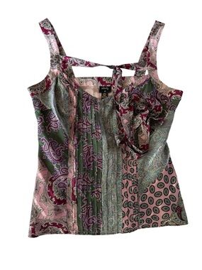Plenty by Tracy Reese Silk Paisley Patchwork Boho Tie Front Tank Size 6 Anthro
